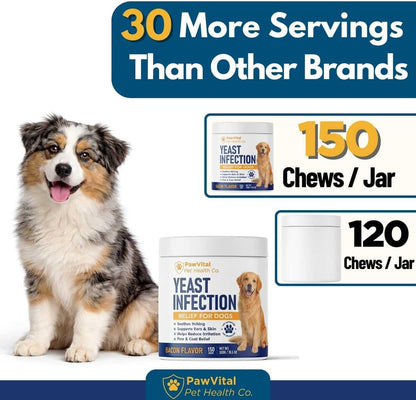 Dog chewable supplement for persistent paw licking and musty odor reduction.