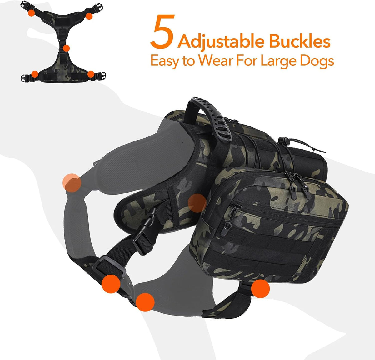 Side view of giant breed dog carrying outdoor travel gear