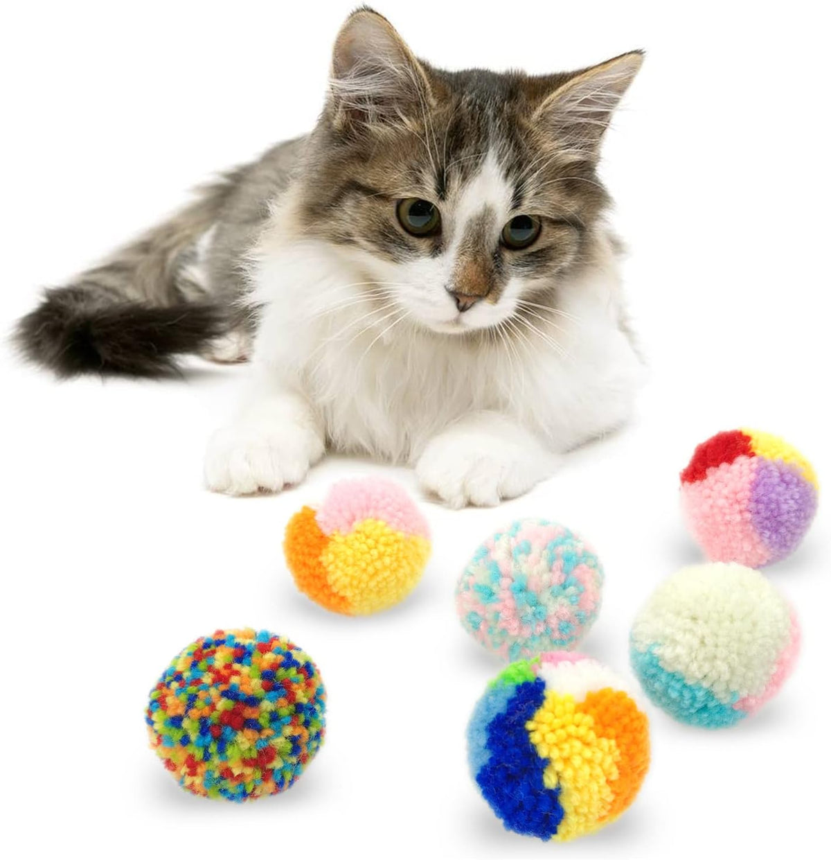 Andiker 6 Pieces Assorted Color Cat Ball Toys front view pack of interactive kitten chasing toys