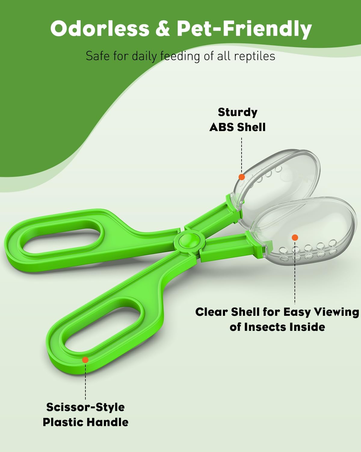 Ventilation holes on the clear oval shell of Pawfly reptile feeding tongs