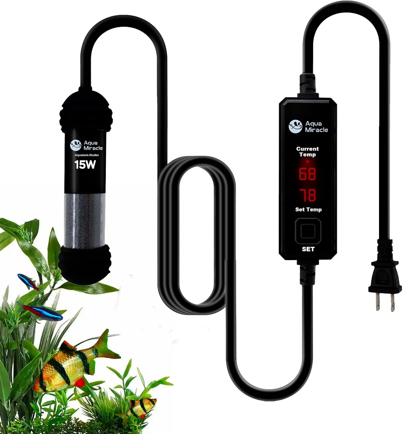 AquaMiracle 15W small aquarium heater front view
