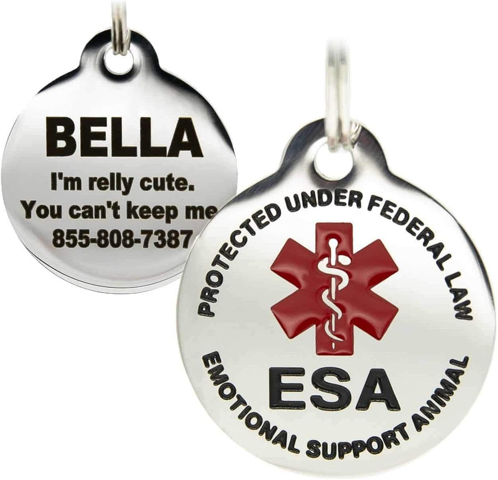 Authentic USA imported PetANTastic custom pet safety tag highlighting the durable construction and crisp lettering.