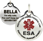 Authentic USA imported PetANTastic custom pet safety tag highlighting the durable construction and crisp lettering.