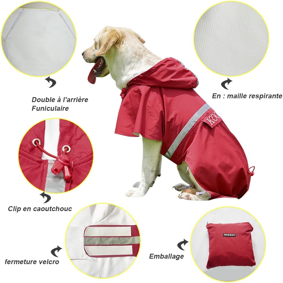 Koogal pet raincoat safety reflective strips back view