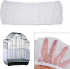 White bird cage seed catcher skirt installed on a rectangular wire cage
