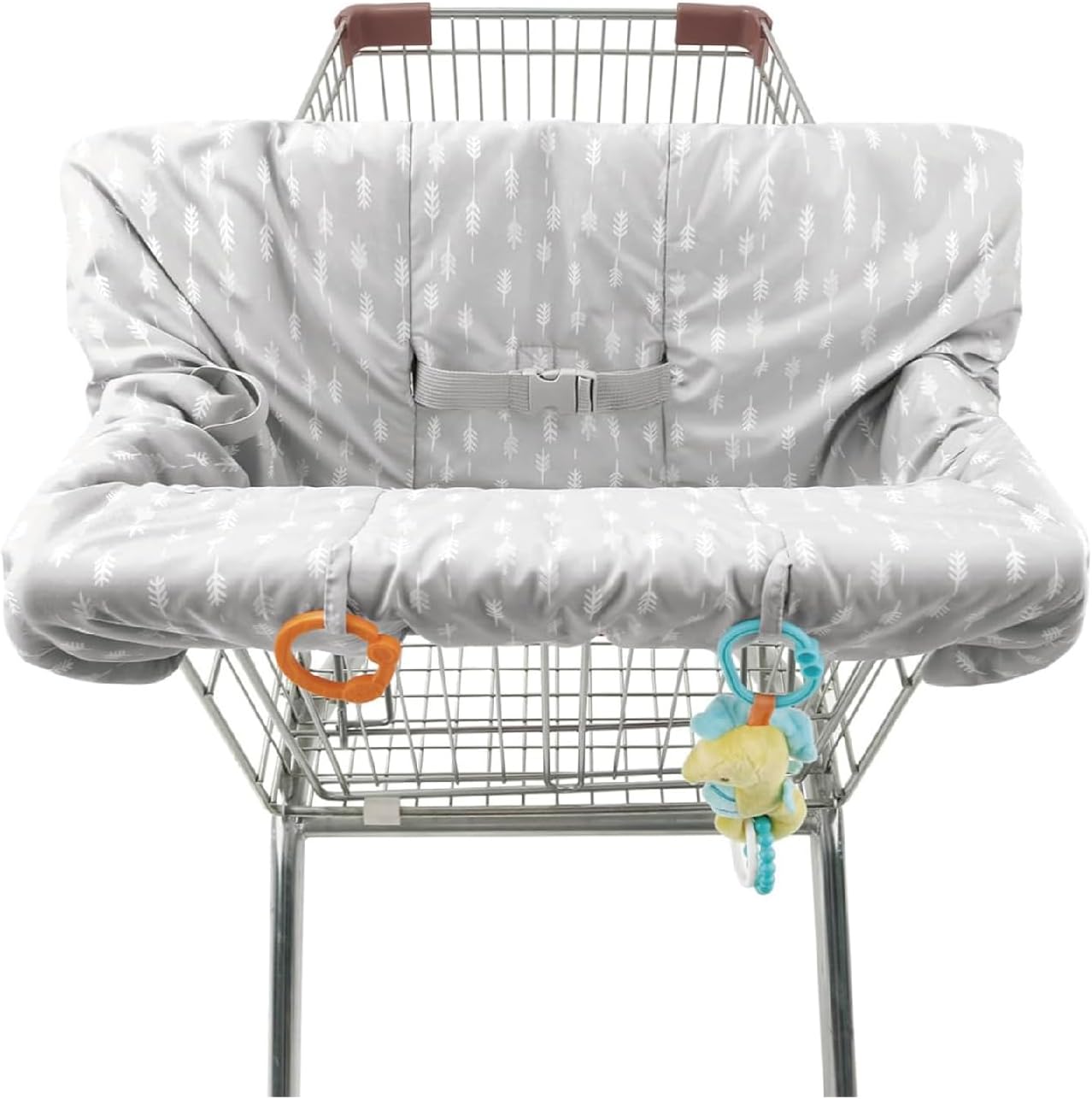 The Peanutshell Shopping Cart Cover front view fitted on a grocery cart