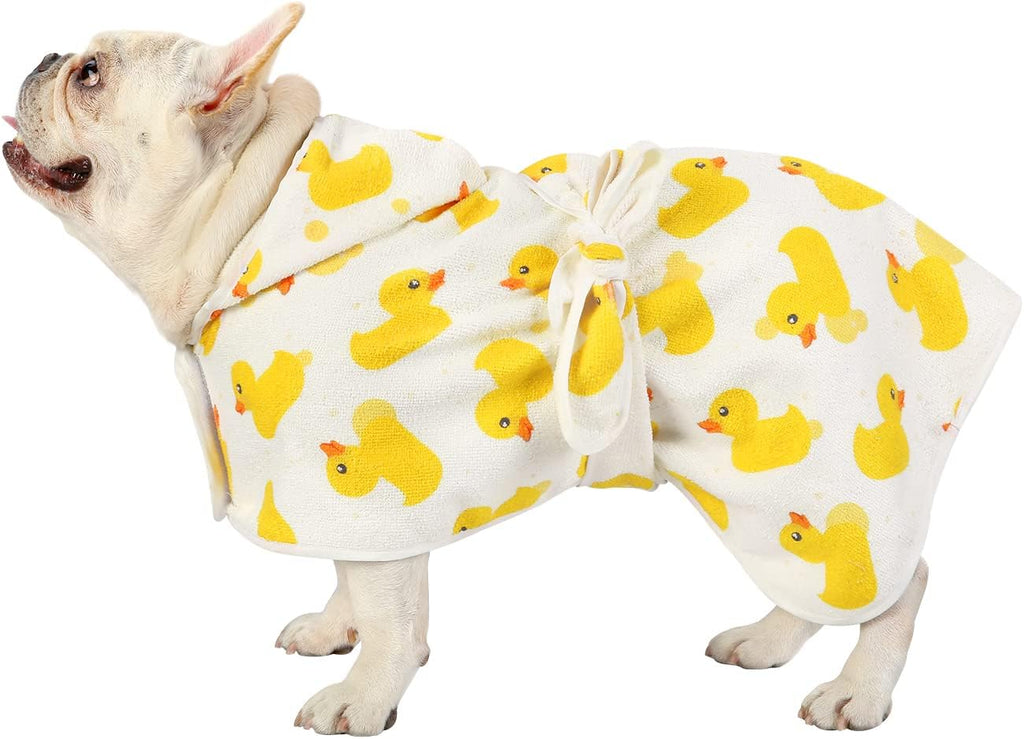 Side profile of HDE hooded dog bathrobe for small dogs