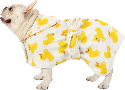 Side profile of HDE hooded dog bathrobe for small dogs