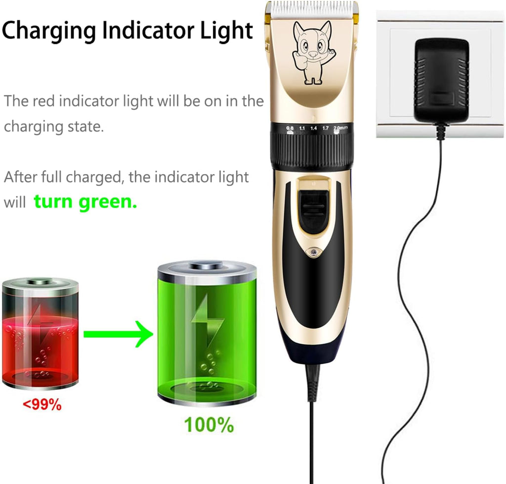 Low noise electric pet shaver showing titanium and ceramic blade heads
