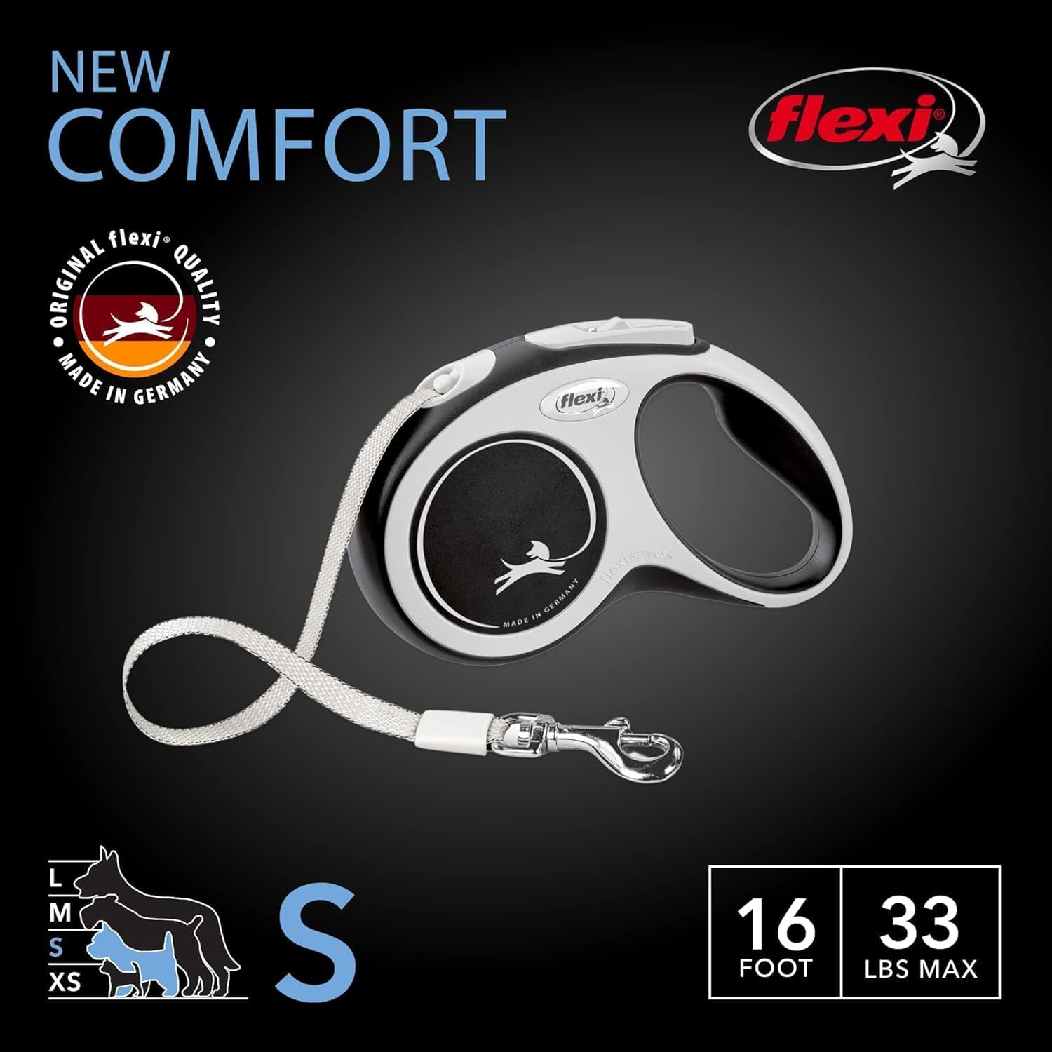 Flexi small dog leash showing the ergonomic soft-grip handle