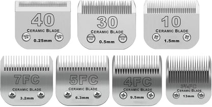 Size 40/10/7F/5F/4F Detachable Pet Dog Grooming Clipper Ceramic Blades Set,Compatible with Andis,Oster A5,Wahl KM10 Series Clippers,Cut Length 1/100"(0.25mm) to 3/8"(9.5mm),5 Pack - Image 9