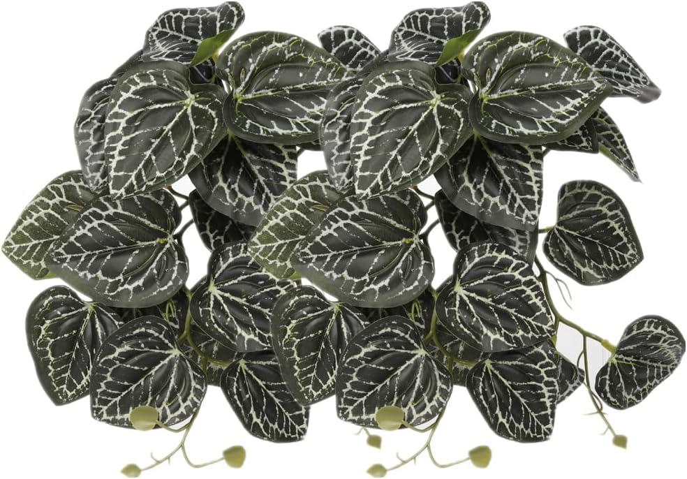 2Pack Reptile Fake Plants for Terrarium, Snake Tank Accessories, Habitat Decor Artificial Hanging Plants with Suction Cup - Fake Monstera - Image 10