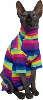 Vintage Stripes Sphynx Hairless Cats Shirt Cotton Cat Turtleneck Pet Clothes Kitten T-Shirts with Sleeves for Sphynx Cornish Rex, Devon Rex, Peterbald (Grey Stripe, X-Small (Pack of 1)) - Image 15