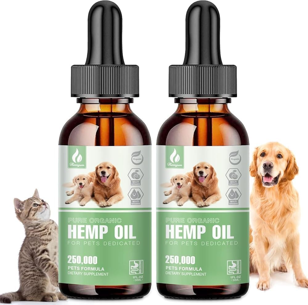 Hemyum organic hemp oil for dogs and cats front packaging view