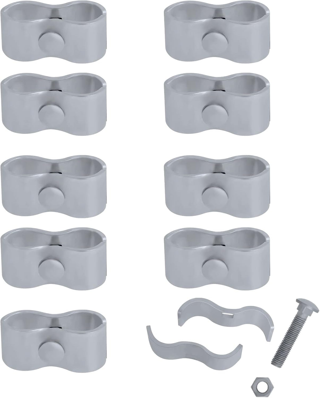 Full packaging contents of the twenty piece Hoqqf fence parts kit including bolts and nuts.
