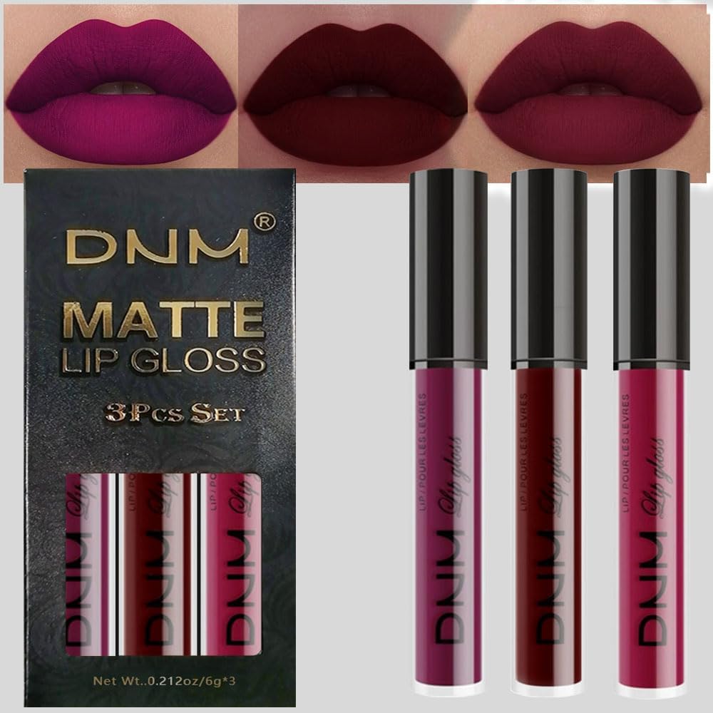 Evpct 3 pcs set of dark red, purple and plum red matte liquid long lasting and smudge proof lipstick with burgundy shades