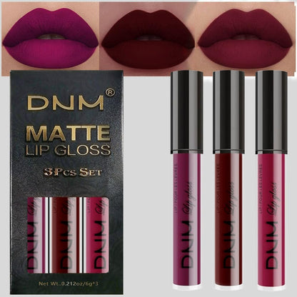 Evpct 3 pcs set of dark red, purple and plum red matte liquid long lasting and smudge proof lipstick with burgundy shades