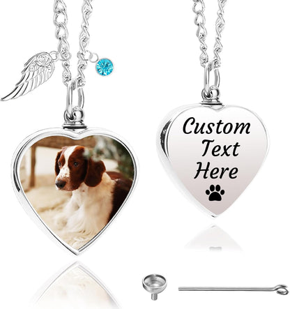 Personalized Pet Urn Necklace for Dog Ashes Custom Engraving Photo Text Pet Cremation Jewelry Customize Memorial Gift for Pet Dog Cat Ashes Necklace (01-Heart) - Image 12