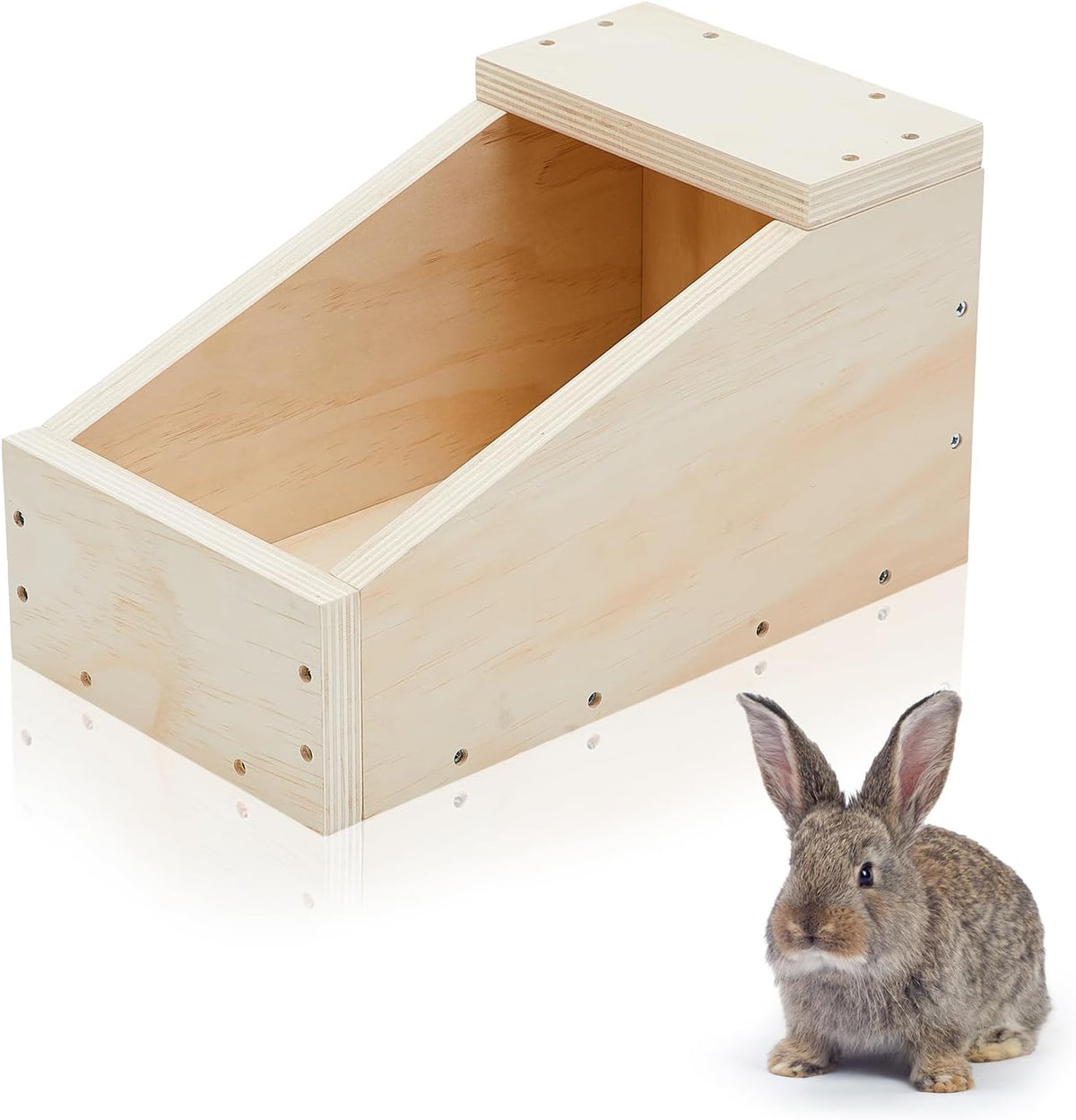 Maxcheck 1 Pack Wood Rabbit Nesting Box, 14x8x8 Inch Wooden Hutch Hideout for Breeding, Natural Burrow Den Alternative for Rabbits & Small Animals - Image 1