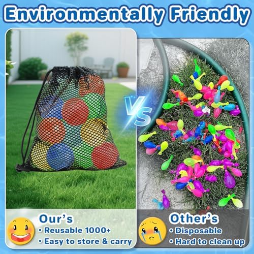 Twelve pieces of colorful summer pool toys neatly packed inside a black mesh storage bag