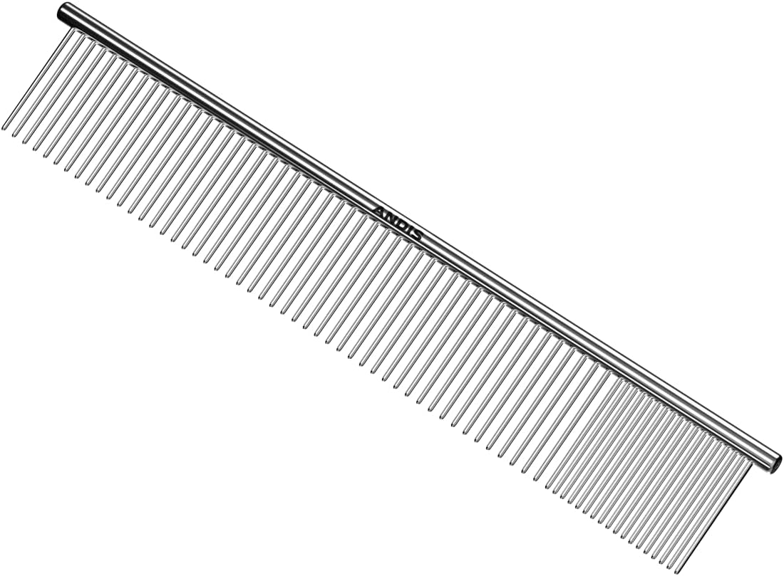 Andis professional steel pet comb dual sided coarse and fine teeth close up