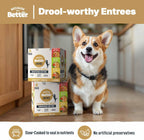 Back of Because Its Better dog food pouch displaying complete meal nutritional information and feeding guidelines