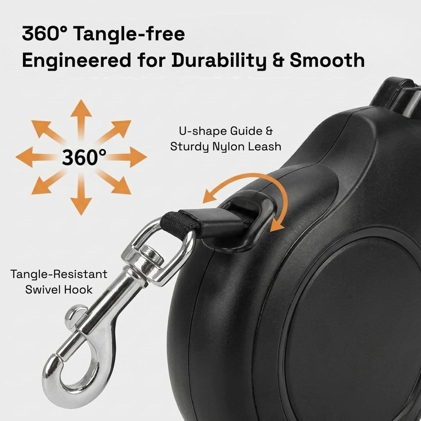 Heavy duty retractable leash with anti-slip handle