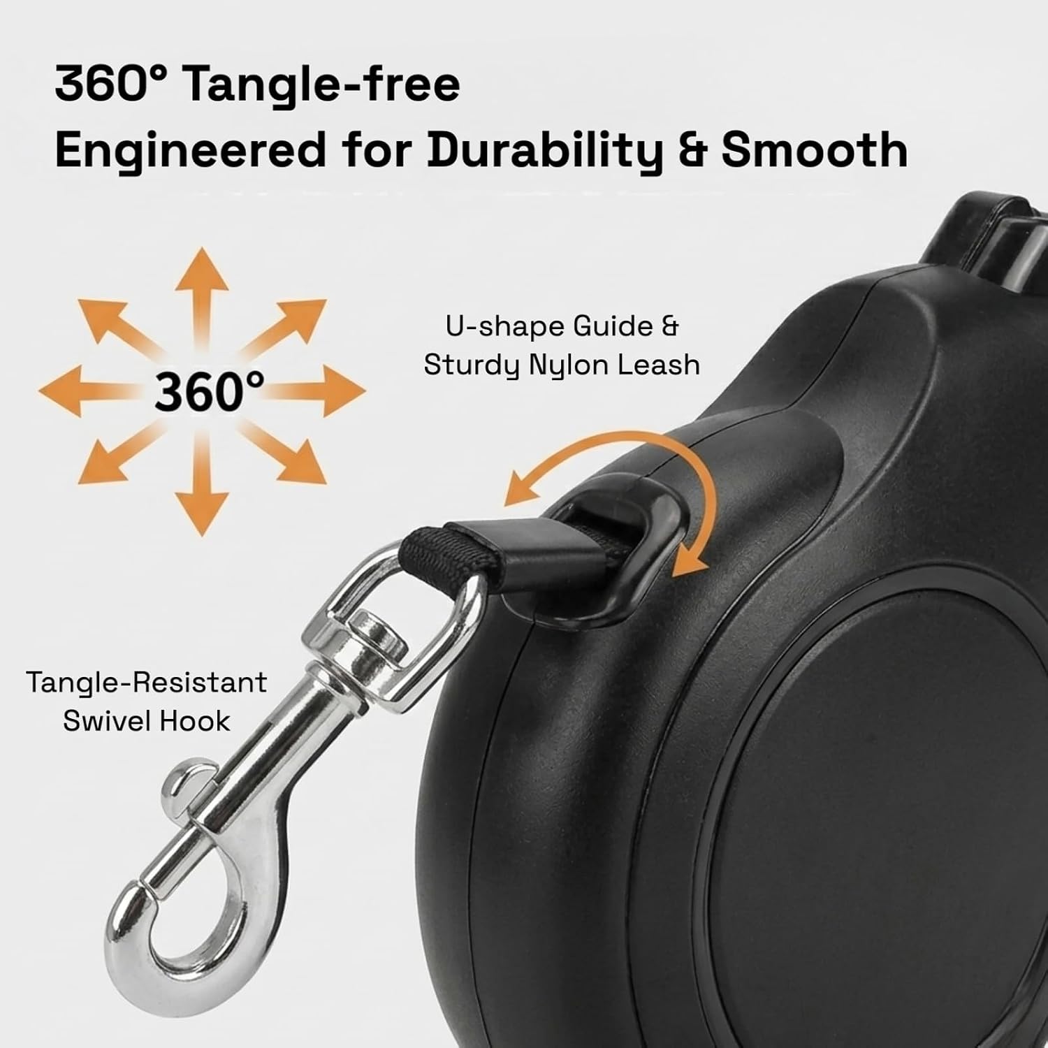 Heavy duty retractable leash with anti-slip handle