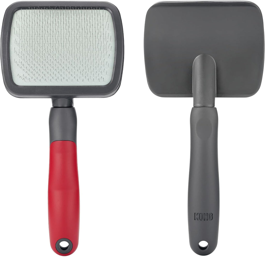 KONG Double-Sided Flexible Slicker Brush - De-Shedding & Detangling Tool, Padded Grip, Long Metal Pins, Flexible Head, for Medium to Large Dogs with Medium to Long Coats, Red/Gray - Image 12