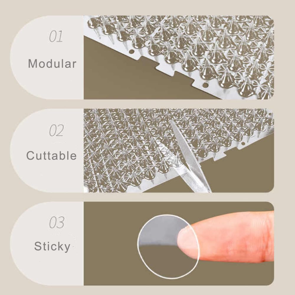 Transparent cat spike mat installed in a garden flower bed