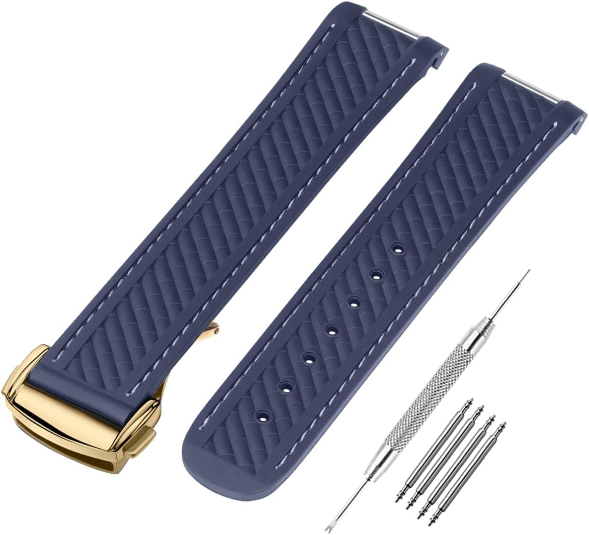 Watch Band Compatible with Omega Seamaster 300 AT150 Aqua Terra 8900 Curved End Steel Buckle, Soft Silicone Rubber Replacement Wrist Strap for Omega Seamaster Series Watch Straps - Image 15