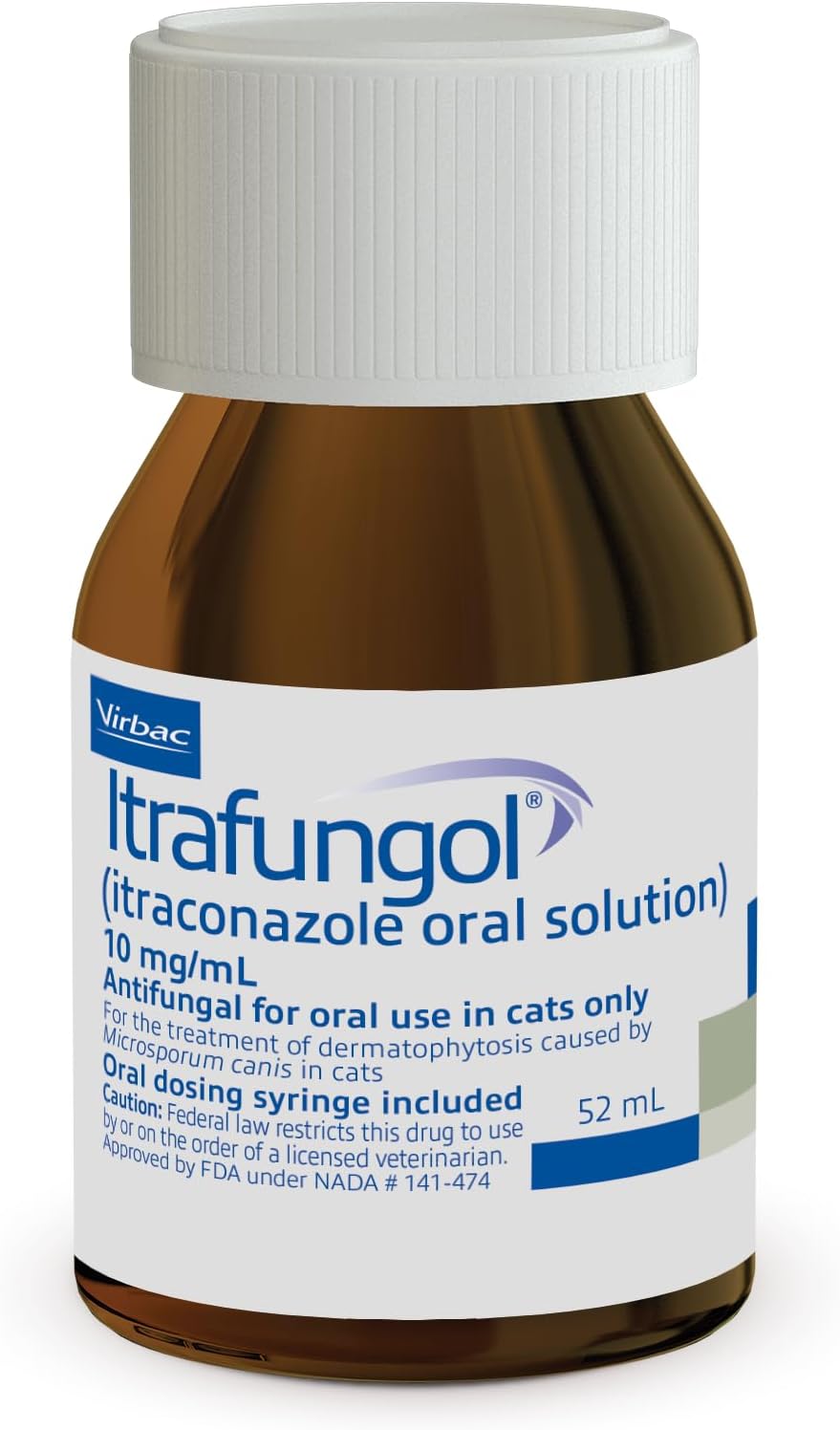 Authentic Virbac Itrafungol 52 mL bottle for pet healthcare