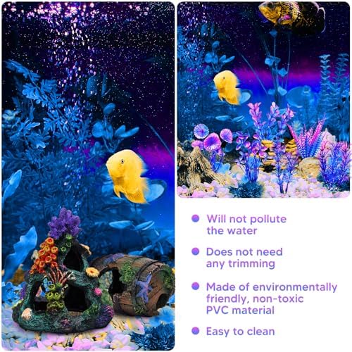 Full eight piece packaging contents of the EVELOMO aquarium decoration kit
