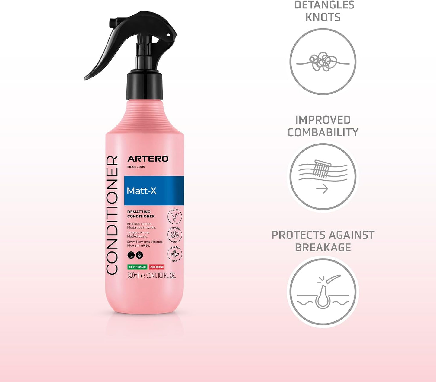 Artero Matt-X professional pet detangling spray for cat and dog grooming
