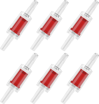 Pawfly aquarium check valves front view showing red and clear plastic design