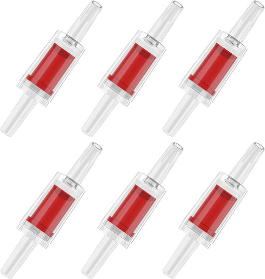 Pawfly aquarium check valves front view showing red and clear plastic design