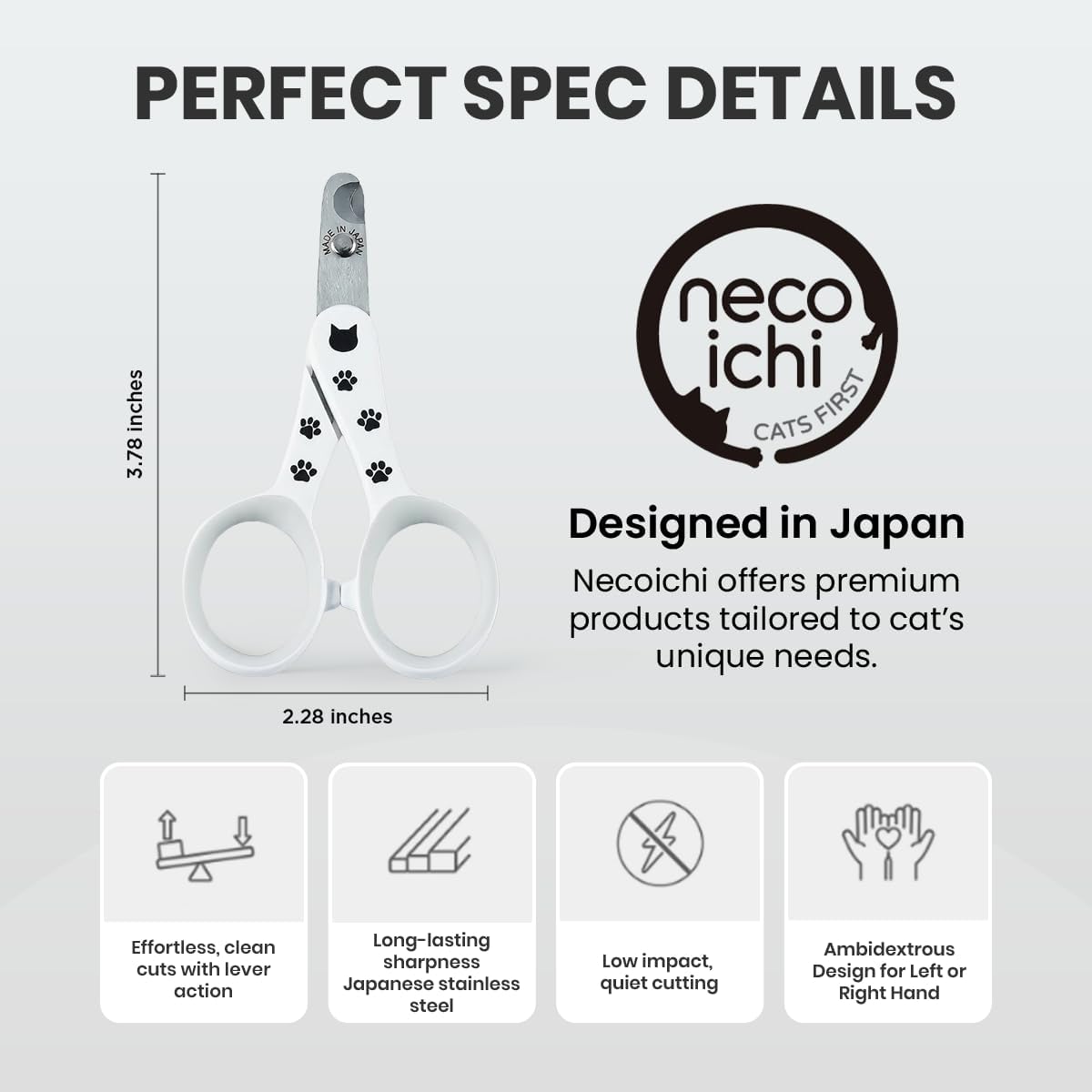 Close up of the thirty percent thinner stainless steel blades on the Necoichi cat claw trimmer.