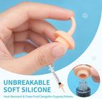 Using the included cleaning brush to sanitize the inside of the small pet nursing bottle.