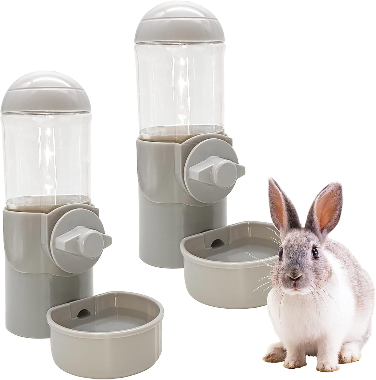 Tfwadmx Rabbit Watter Bottle 17oz Hanging Guinea Pig Automatic Water Dispenser No Drip Small Animal Cage Water Feeder Bowl for Bunny Chinchilla Hedgehog Ferret 2PCS (Grey) - Image 1