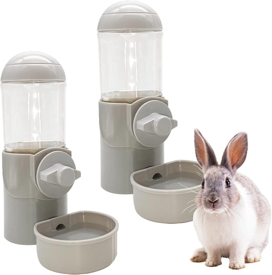 Tfwadmx Rabbit Watter Bottle 17oz Hanging Guinea Pig Automatic Water Dispenser No Drip Small Animal Cage Water Feeder Bowl for Bunny Chinchilla Hedgehog Ferret 2PCS (Grey) - Image 1