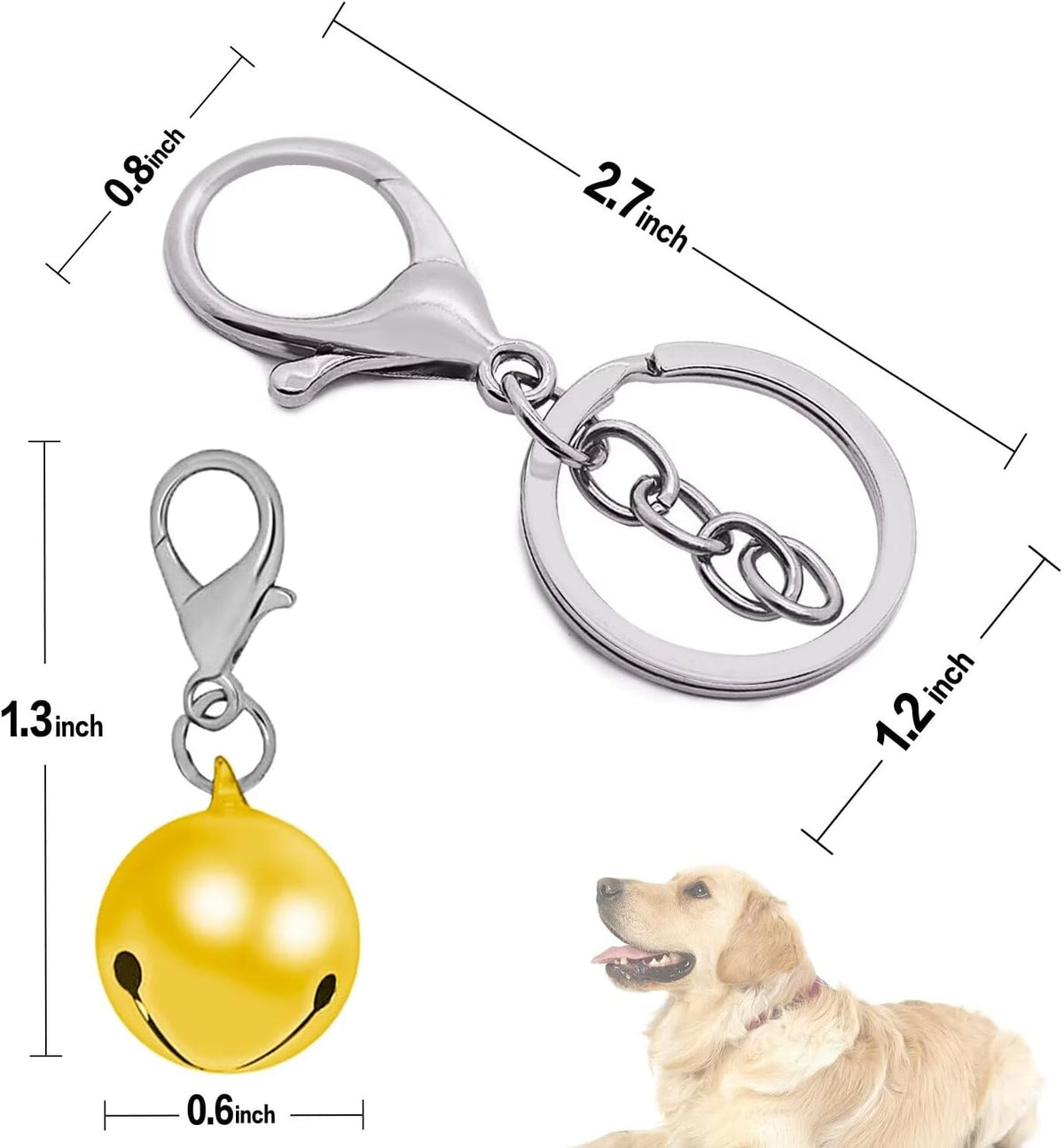 Colorful round cat collar bells six pack with stainless steel keychain