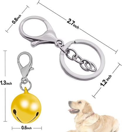 Colorful round cat collar bells six pack with stainless steel keychain