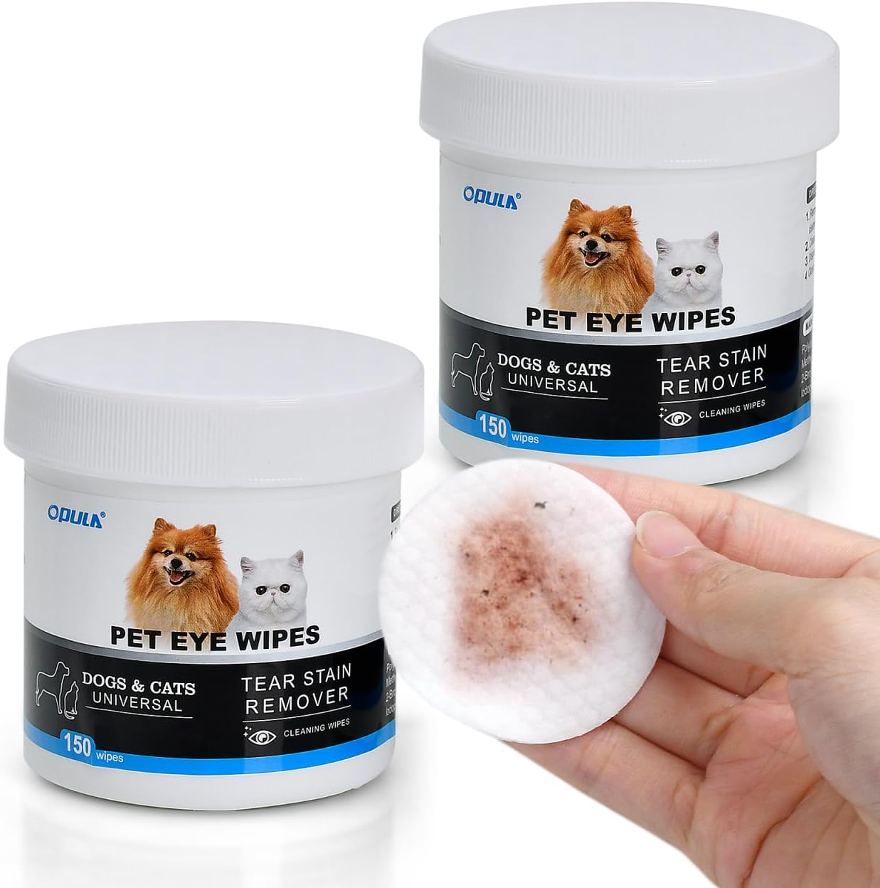 Opula biodegradable dog eye wipes front packaging view premium pet tear stain remover