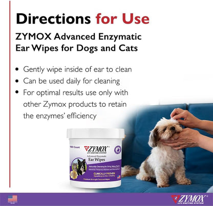 Zymox enzymatic wipes packaging showing LP3 enzyme system
