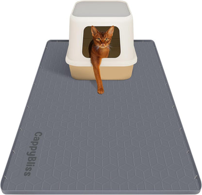 CappyBliss Large Cat Litter Box Mat front view trapping scatter on hardwood floor