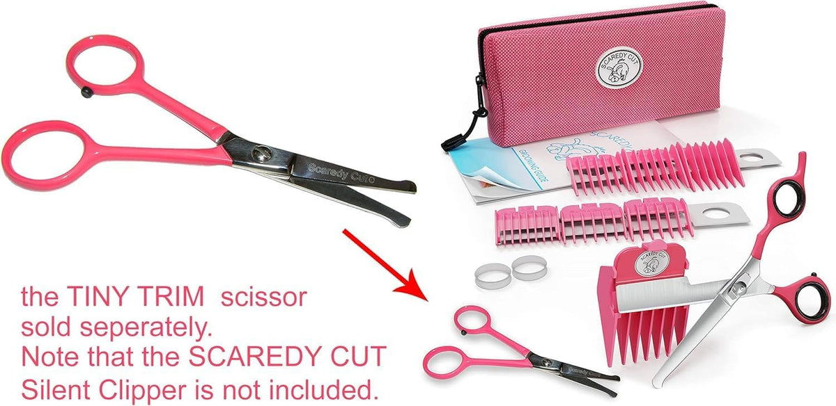 Blue safety shears for dog and cat facial grooming perspective