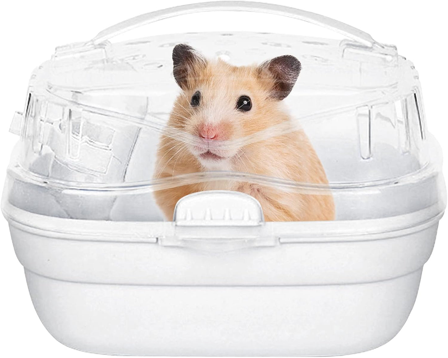 KAMEIOU White Travel Portable Small Animals Hamster Hedgehog Guinea Pig Carrier Cage for Hamsters Hedgehogs Ferret Guinea Pig Carrier Cage with Handle Breathable Transparent Lid Small Animal Carriers - Image 1