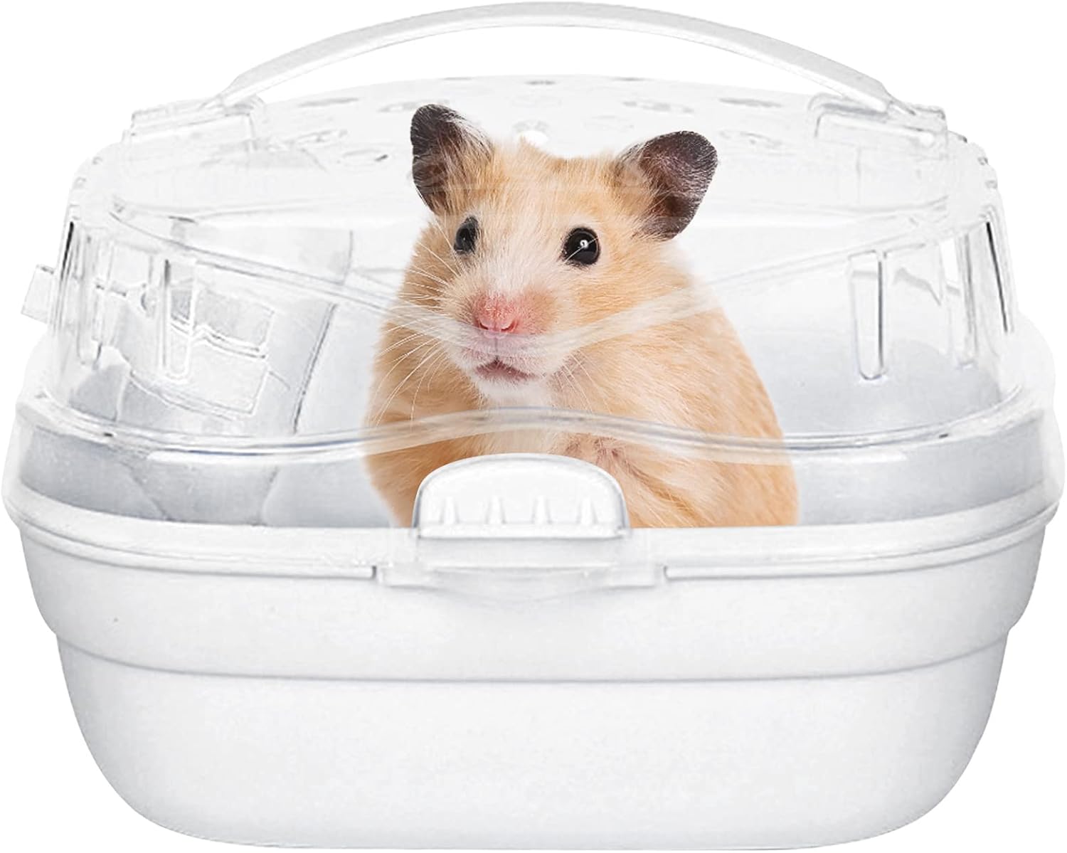 KAMEIOU White Travel Portable Small Animals Hamster Hedgehog Guinea Pig Carrier Cage for Hamsters Hedgehogs Ferret Guinea Pig Carrier Cage with Handle Breathable Transparent Lid Small Animal Carriers - Image 1