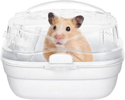 KAMEIOU White Travel Portable Small Animals Hamster Hedgehog Guinea Pig Carrier Cage for Hamsters Hedgehogs Ferret Guinea Pig Carrier Cage with Handle Breathable Transparent Lid Small Animal Carriers - Image 1