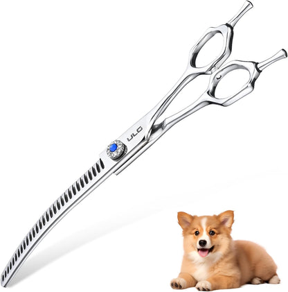 ULG professional dog grooming shears front view showcasing the 30-tooth curved thinning blade structure